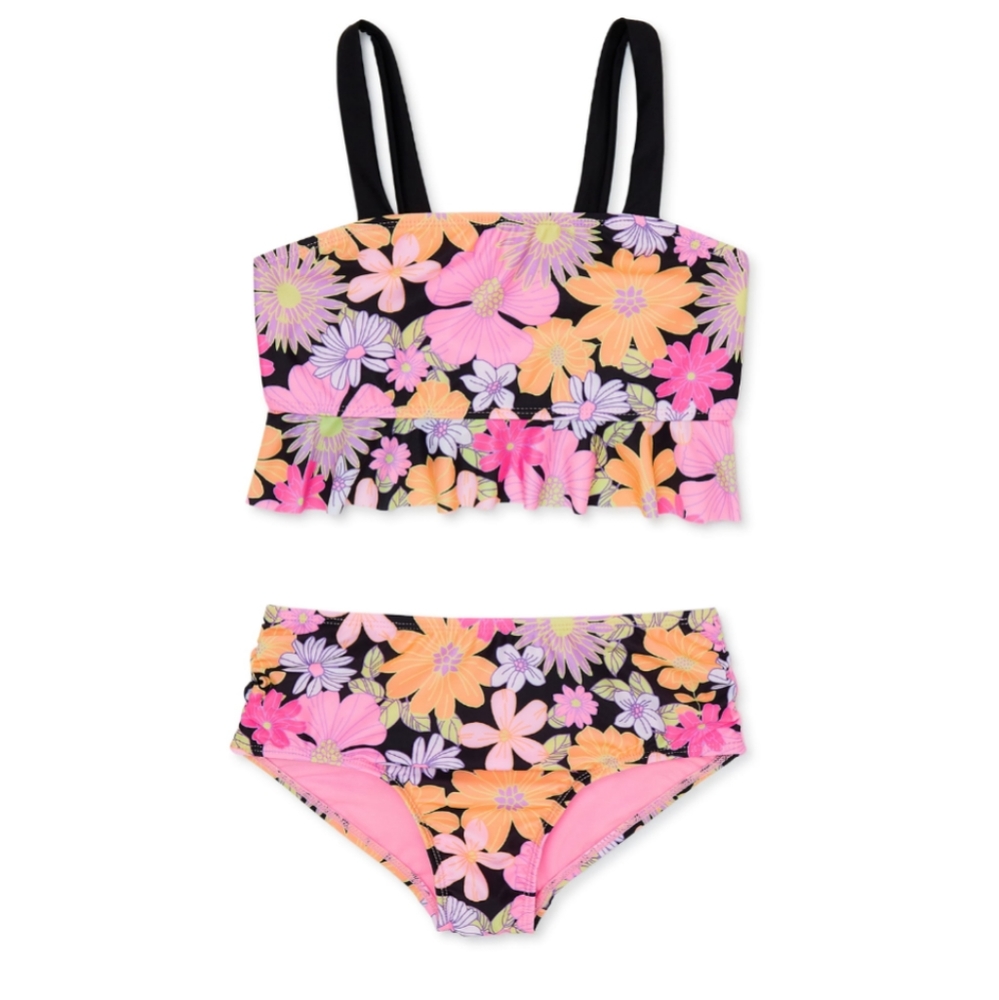 Girls Floral Print Ruffle Tankini, 2-Piece, Size: 18